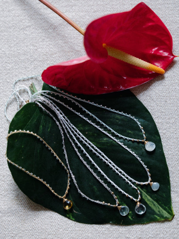 Handbeaded Necklace with Gemstone Drop, 14kt GF